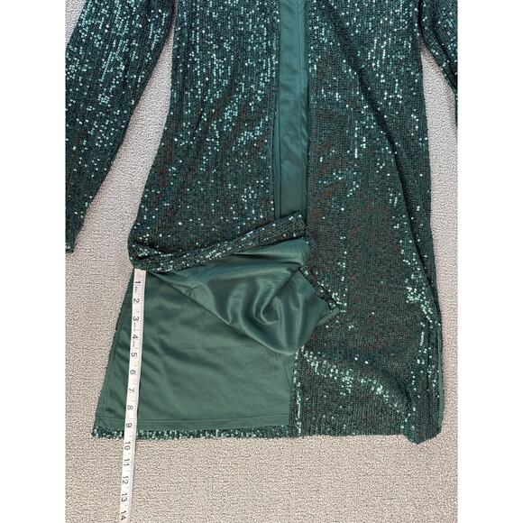 NWT Maurices Sequin Cardigan Long Line Open Front Emerald Green Size XS - Picture 7 of 7